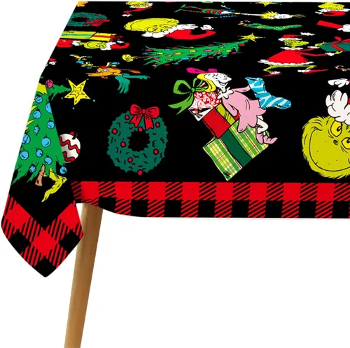 Vista 5 de Hafangry Mantel de Navidad Verde a Cuadros Buffalo Plaid Check Navidad Invierno Vacaciones Cumpleaños Fiesta Decoración Rectangular Cocina Comedor
