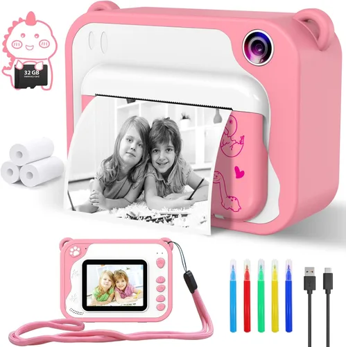 Vista 10 de Cámara para niños con impresión instantánea, video de 1080P, tarjeta SD de 32 GB, juguete para niños, regalos de cumpleaños de Pascua para niños