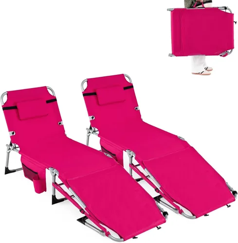 Vista 17 de Goplus Silla de bronceado con agujeros para brazos faciales, silla portátil para tomar el sol con respaldo de 4 niveles y almohada para la cabeza