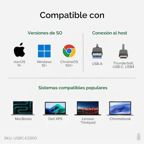 Vista 5 de Plugable Adaptador USB-C 2.5G y USB a Ethernet – Conector Dual 2-en-1 USB-C a RJ45 2.5Gbps LAN, Compatible con Thunderbolt 5 & 4, USB4, USB 3.0