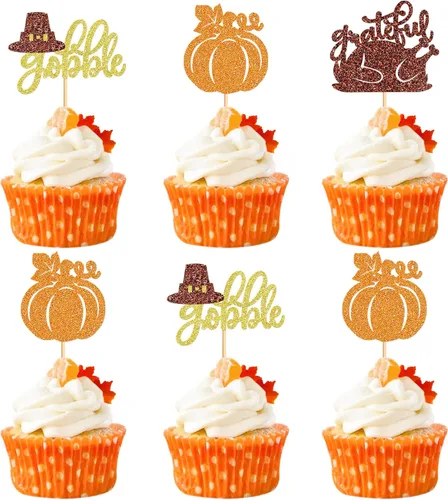 Vista 11 de 24 adornos para cupcakes de calabaza con purpurina, decoraciones de baby shower, tema de cosecha de otoño, suministros para fiestas de cumpleaños