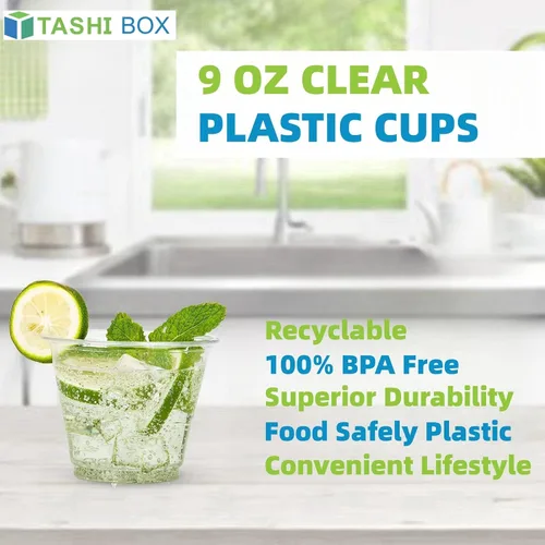Vista 2 de TashiBox Vasos de plástico transparente de 9 onzas, paquete de 400 unidades, desechables, suministros de bodas y fiestas, ideales para cócteles