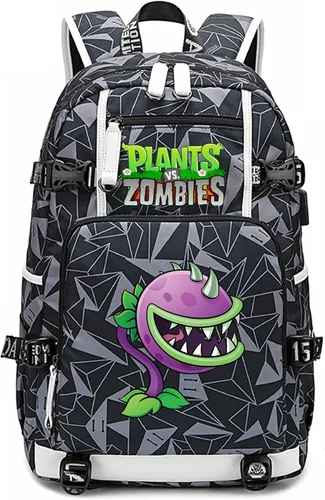 Vista 13 de ISaikoy Game Plants vs. Zombies - Mochila de hombro para libros, mochila escolar, color gris, Gris 15, Mochilas Daypack