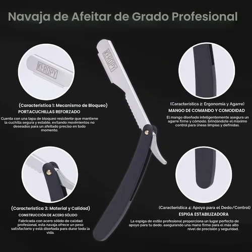 Vista 3 de Maquinilla de afeitar recta profesional para hombre