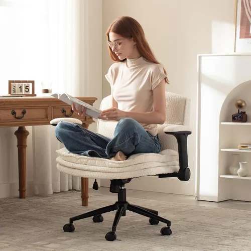 Vista 9 de Dowinx Silla cruzada con brazos y ruedas abatibles ajustables, cómodo sillón ergonómico de escritorio de oficina con 3 cojines de capa, silla