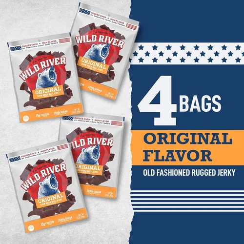 Vista 5 de Wild River Original Beef Jerky - (paquete de 4) bolsas de 3.5 onzas