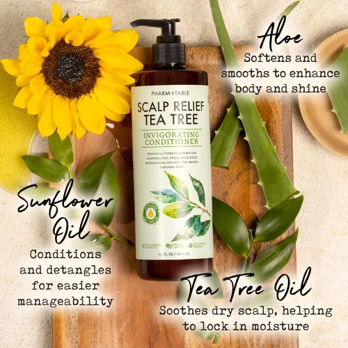Vista 2 de PHARM TO TABLE Acondicionador de árbol de té para hombres y mujeres, desenredante el cabello y alivio calmante del cuero cabelludo, infundido