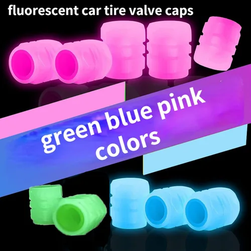 Vista 4 de 12 tapas universales fluorescentes para válvulas de neumáticos de automóvil, tapones luminosos para válvulas de neumáticos que brillan en la Azul-A