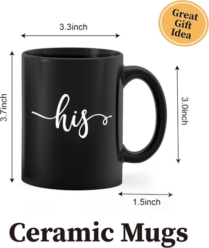 Vista 5 de Kunlisa Juego de tazas de café para él y ella, regalo de compromiso de boda para parejas, recién casados, marido y esposa, tazas a juego para negro
