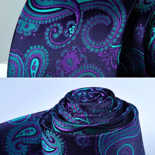 Vista 87 de HISDERN Corbatas para hombre, corbata de cachemira y bolsillo cuadrado tejido clásico floral para hombre, corbata de fiesta de boda