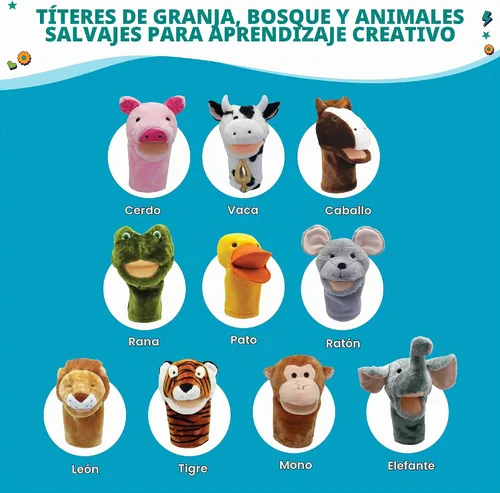 Vista 3 de Get Ready Kids BigMouth - Marionetas de mano de animales - Juego de 10