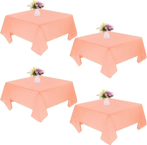 Vista 19 de Paquete de 4 manteles cuadrados de mesa de 52 x 52 pulgadas, mantel negro lavable a máquina, tela de poliéster, cubierta de mesa para comedor