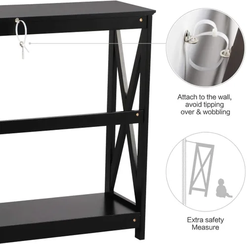 Vista 8 de Topeakmart Sofá consola, mesa de entrada de 2 niveles con estante de almacenamiento, mesa de sofá estrecha para entrada, pasillo, sala de estar