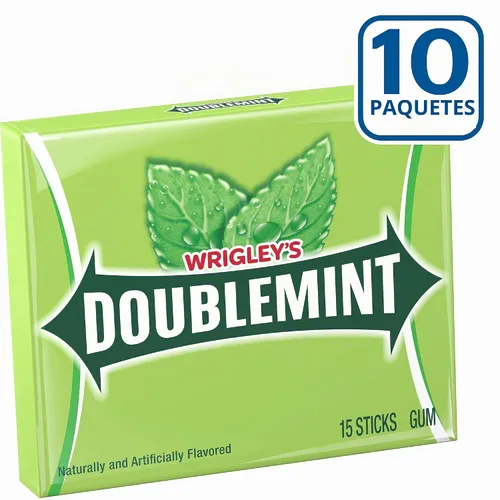 Vista 4 de Wrigley's Doublemint - Goma de mascar, 15 piezas, paquete de 10 Fresh breath, minty flavor, portable chewing gum,15 piece packs, gum packs for