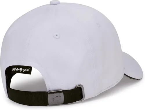 Vista 4 de Karl Lagerfeld Paris Gorra con logotipo de cabeza de carácter Karl de ala de cinta para mujer, Cinta blanca con logotipo