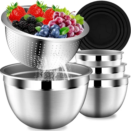 Vista 14 de DUTZUN Stainless Steel Mixing Bowls with Airtight Lids Set of 5, Black Best Kitchen Gifts for Mixing, Baking, Prep, Salads, Serving, Cooking