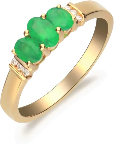 Vista 3 de Gin & Grace Anillo de compromiso de oro amarillo de 14 quilates con diamantes de esmeralda natural (I1, I2) para mujer