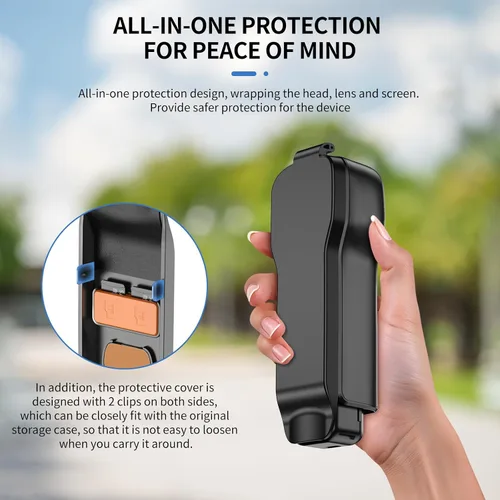 Vista 6 de Funda protectora para DJI Osmo Pocket 3/Xtra Muse, carcasa de ABS duro forro suave, 2 ranuras de filtro+2 ranuras para tarjeta TF+clip de micrófono