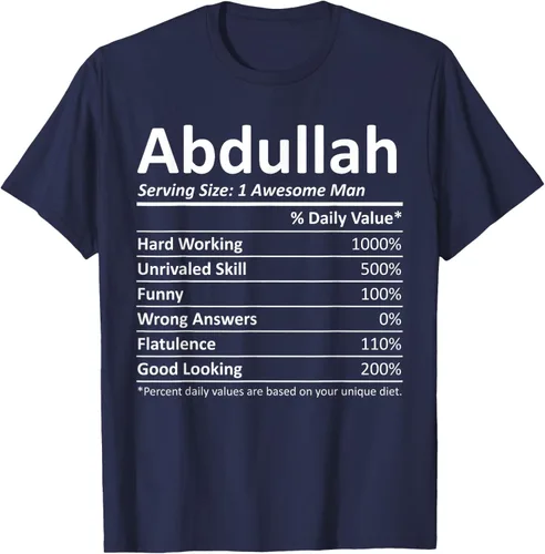 Vista 27 de ABDULLAH Nutrition Funny Birthday Personalizado Nombre Regalo T-Shirt Negro