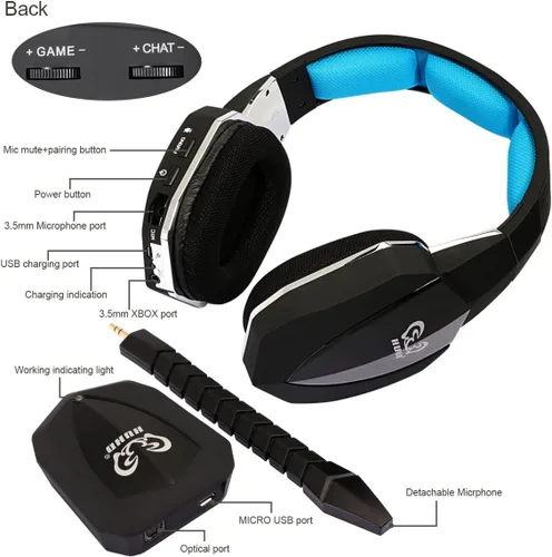 Vista 5 de Auriculares inalámbricos ópticos USB para juegos para PS4, PS3, Xbox 360, PC, con cable, para Xbox One Rojo