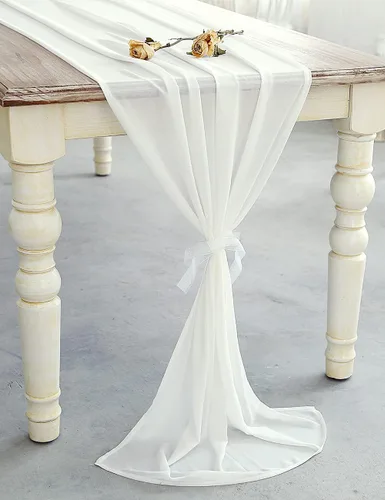 Vista 4 de Camino de mesa de boda de gasa blanca de 27 x 216 pulgadas, extra largo de 18 pies, mantel blanco para mesa, decoración rústica de boda, despedida