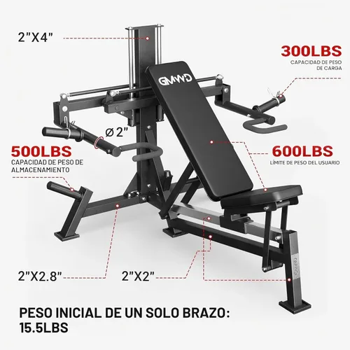 Vista 9 de GMWD Chest Press Machine, Bench Press Machine with Independent Converging Arms, Adjustable Flat Incline Bench for Chest, AB Workouts, Shoulder Home