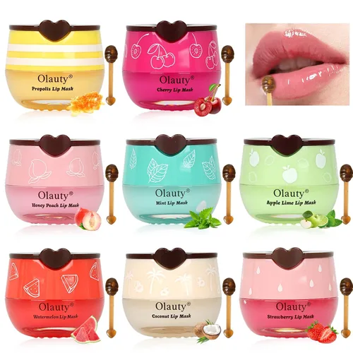 Vista 13 de 2 piezas de mascarilla labial de miel de abeja, mascarilla labial de miel y fresa, bálsamo labial de propóleo hidratante con palo - Exfoliante