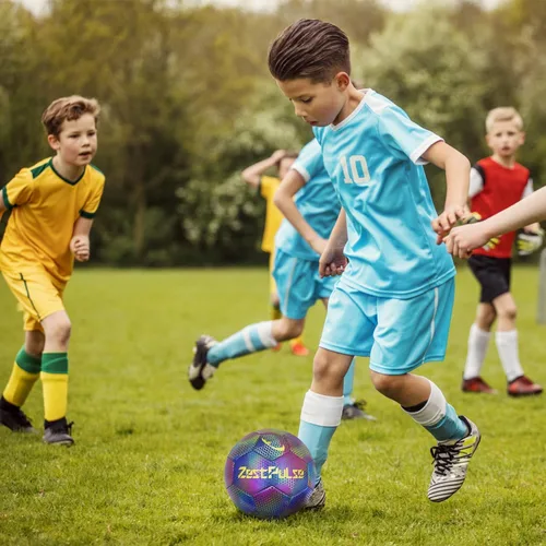 Vista 6 de Balón de fútbol holográfico reflectante tamaño 3, 4 y 5 para niños y adultos, alta visibilidad para juegos nocturnos y entrenamiento, regalo ideal