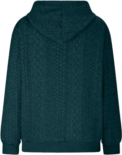 Vista 6 de Sudaderas con capucha de punto gofre para mujer, estilo casual, con cordón, talla grande, lisa, cuello redondo, ropa preparatoria