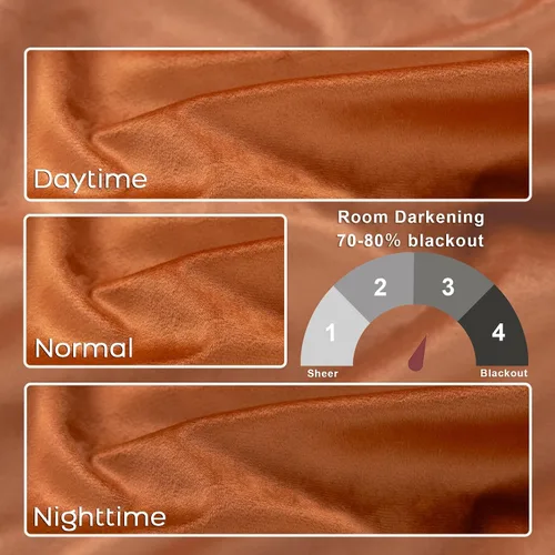 Vista 2 de Cortinas de terciopelo con trabilla trasera de 52 x 63 pulgadas de color naranja quemado de KOUFALL