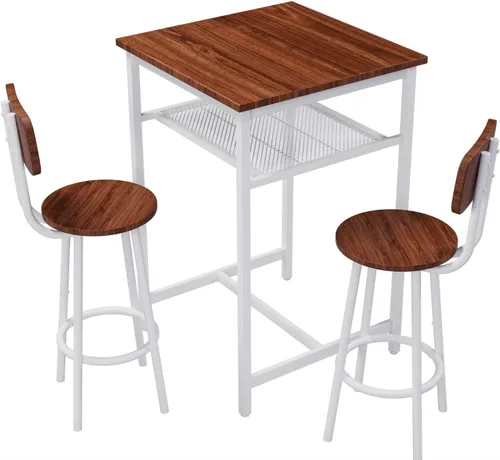 Vista 4 de Juego de mesa de comedor para 2, mesa de bar y sillas para 2, juego de mesa de bar pequeña de 3 piezas con 2 taburetes, parte superior de mármol