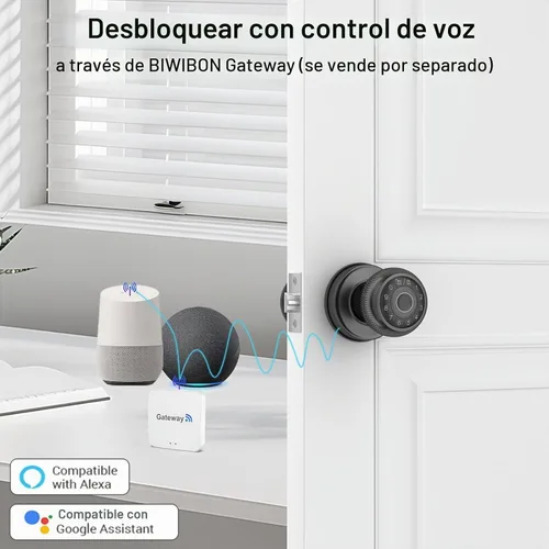 Vista 7 de BIWIBON Manija de puerta inteligente 4 en 1, perilla de puerta con huella dactilar con control de aplicación, cerradura de puerta inteligente