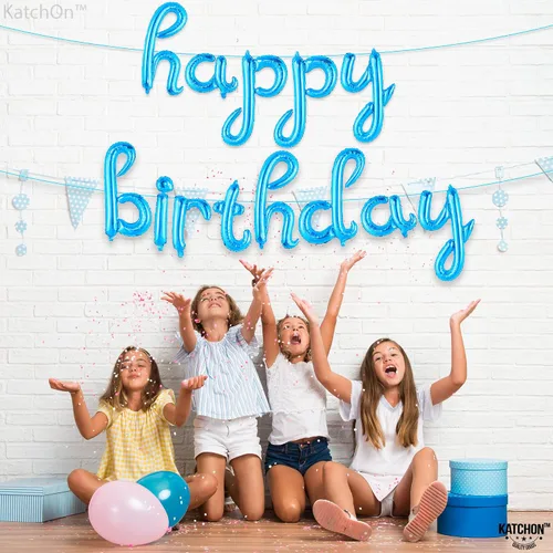 Vista 7 de KatchOn, Cartel azul de feliz cumpleaños – Cartel cursivo de feliz cumpleaños de 16 pulgadas, pancarta azul de feliz cumpleaños, decoraciones
