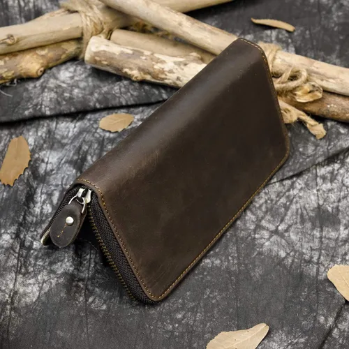 Vista 5 de LUUFAN Billetera larga de cuero genuino para hombre, cartera plegable grabada