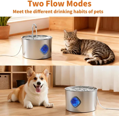 Vista 6 de Fuente de agua para gatos de acero inoxidable: fuente para gatos de 108 oz/3.2 L para beber - Fuentes de agua para mascotas para gatos en interiores