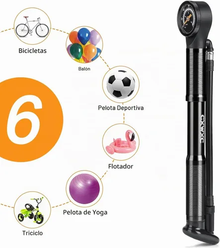 Vista 8 de CXWXC Bomba de bicicleta portátil - Mini bomba de bicicleta con manómetro se adapta a válvulas Presta y Schrader - Bomba de aire para bicicleta