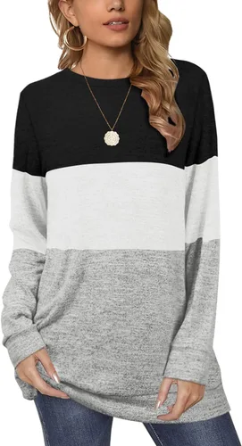 Vista 3 de Sudaderas para mujer, cuello redondo, manga larga, lisas, a la moda, casuales