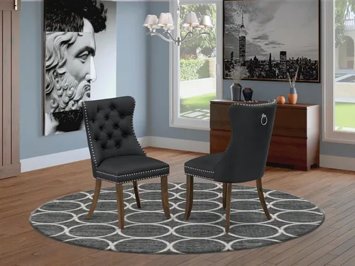 Vista 2 de East West Furniture DAP8F12 Dallas Parson - Juego de 2 sillas de cocina tapizadas de piel sintética con botones copetudos, color gris oscuro