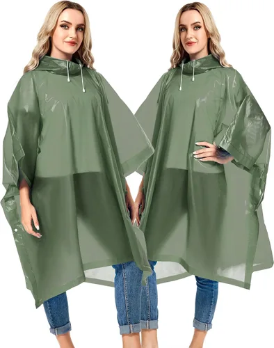 Vista 64 de Paquete de 2 ponchos de lluvia para adultos, reutilizables, impermeables, de supervivencia, emergencia, resistente, con capucha con cordón
