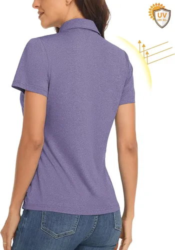 Vista 4 de Polu Women's Golf Polo Shirts Moisture Wicking Short Sleeve Casual Collared 4-Button T-Shirts