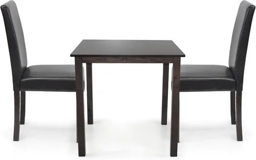 Vista 2 de Juego de 3 piezas de comedor de cocina, mesa cuadrada y 2 sillas Falabella, estilo clásico, madera maciza, acabado espresso