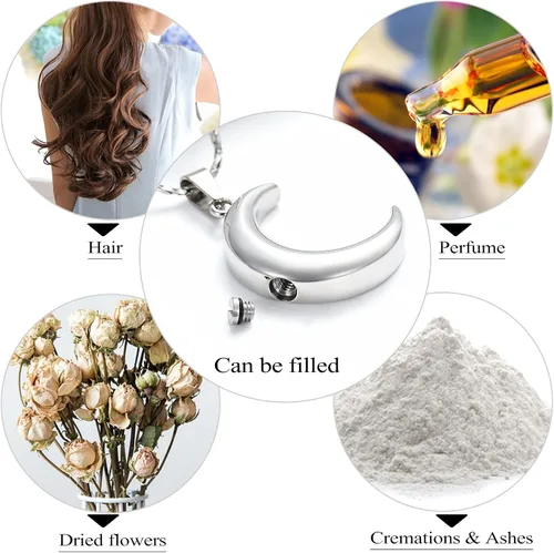 Vista 7 de Imrsanl Joyería de cremación para cenizas, collar de urna de luna, medallón conmemorativo de acero inoxidable, joyería de recuerdo para cenizas