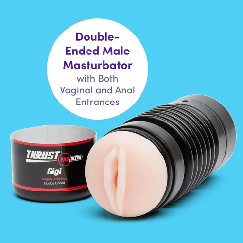 Vista 2 de Lovehoney Thrust Pro Ultra Gigi - Masturbador masculino de doble extremo, vagina y culo realistas de 6.5 pulgadas con canal texturizado, juguetes