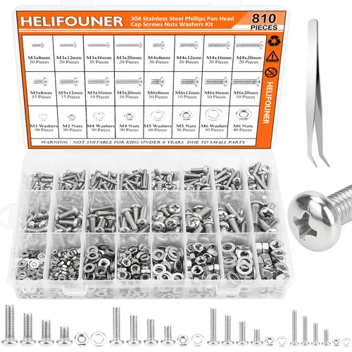 Vista 9 de HELIFOUNER - Juego de 540 piezas M3 x 6mm / 8mm / 12mm / 16mm / 20mm / 25mm / 30mm, tornillos de cabeza de botón, tuercas y arandelas, acero