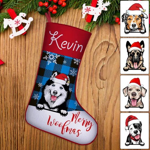Vista 16 de Medias de Navidad de raza de perro personalizadas con texto de nombre, regalos de decoración de calcetines de Navidad personalizados para perros