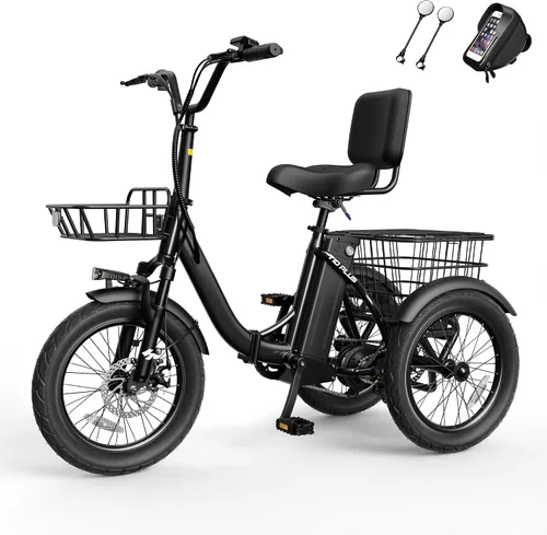 Vista 13 de Bicicleta eléctrica T10, triciclo eléctrico de 1200 W, motor sin escobillas, triciclo plegable de 48 V 10.4 AH, bicicleta eléctrica de 3 ruedas