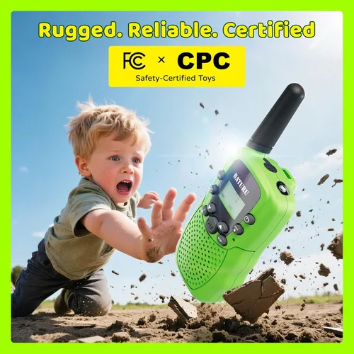 Vista 7 de Walkie Talkies recargables para niños, paquete de 3, 3 millas de Verde+azul+rosa