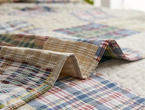 Vista 5 de Hailea Juego de edredón a cuadros beige tamaño matrimonial/queen, colcha ligera reversible rústica con funda suave para todas las estaciones, 1
