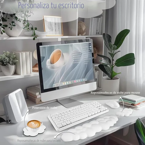 Vista 2 de Cloud Reposamuñecas para Teclado, Juego de Almohadilla para Muñeca de Teclado Cloud con Espuma Viscoelástica de Cuero PU, Lindo Reposabrazos