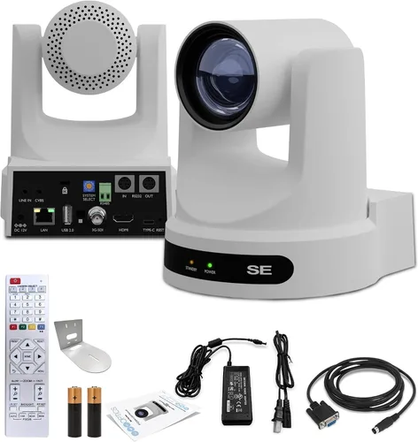 Vista 6 de PTZOptics Move SE SDI/HDMI/USB/IP PTZ Cámara con zoom óptico de 12x (blanco) (PT12X-SE-WH-G3) + soporte de pared universal (blanco)